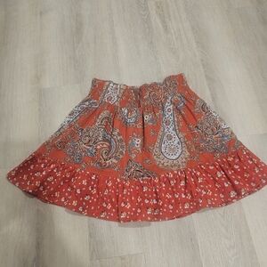 MXM Boho Paisley Tiered Mini Skirt Orange Blue Floral Ruffle Size Plus 14